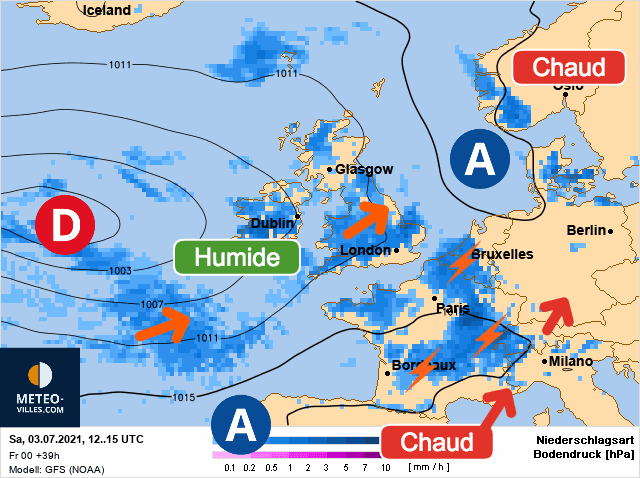 Carte de prévisions d'europe du Samedi 3 juillet 2021
