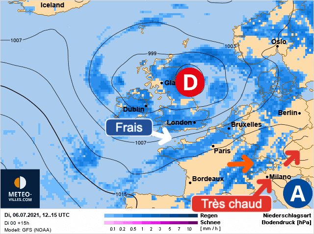 Carte de prévisions d'europe du Mardi 6 juillet 2021