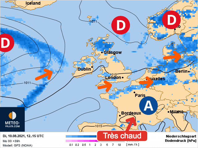 Carte de prévisions d'europe du Mardi 10 août 2021