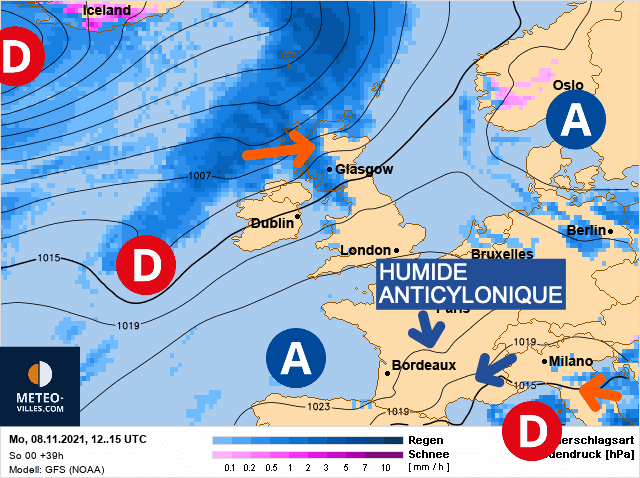 Carte de prévisions d'europe du Lundi 8 novembre 2021