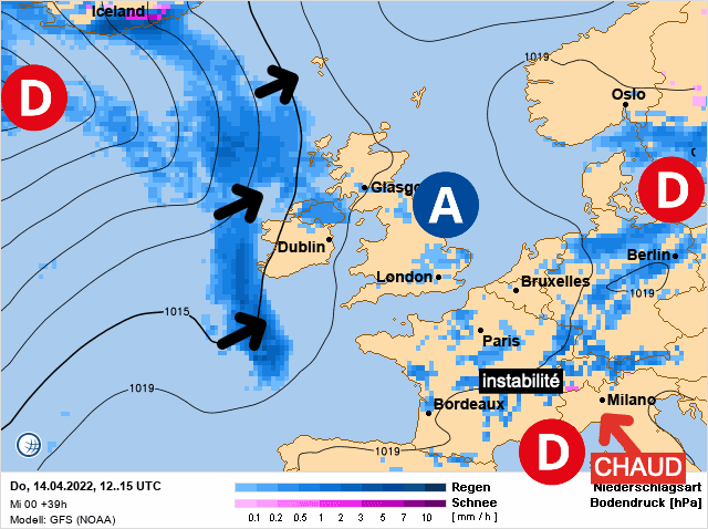 Carte de prévisions d'europe du Jeudi 14 avril 2022