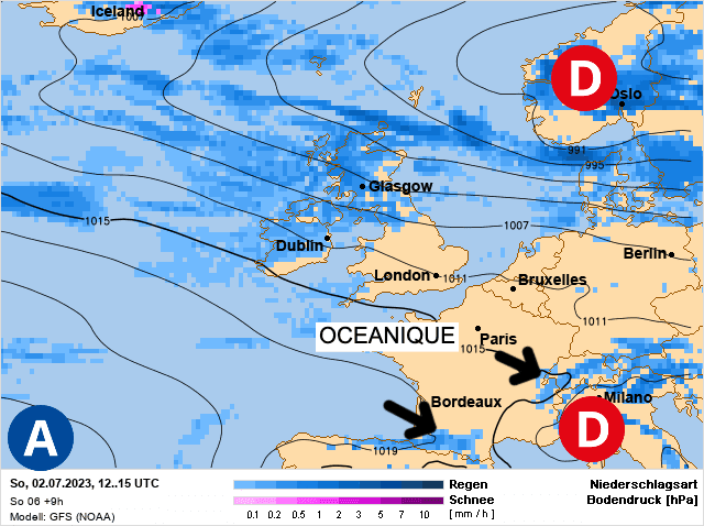 Carte de prévisions d'europe du Dimanche 2 juillet 2023