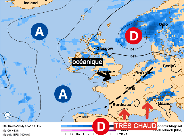 Carte de prévisions d'europe du Mardi 15 août 2023