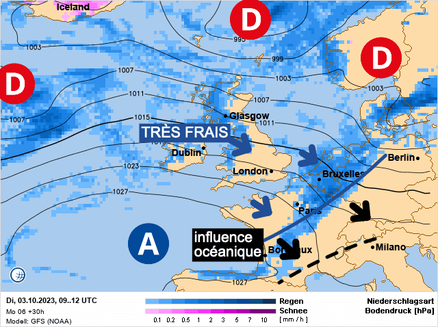 Carte de prévisions d'europe du Mardi 3 octobre 2023