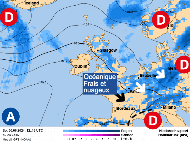Carte de prévisions d'europe du Dimanche 30 juin 2024