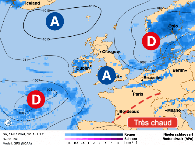 Carte de prévisions d'europe du Dimanche 14 juillet 2024