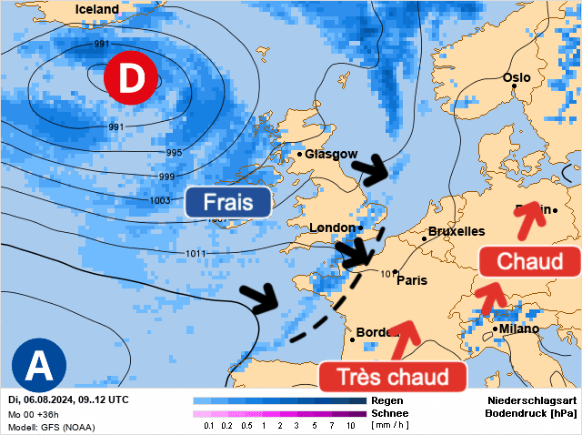 Carte de prévisions d'europe du Mardi 6 août 2024