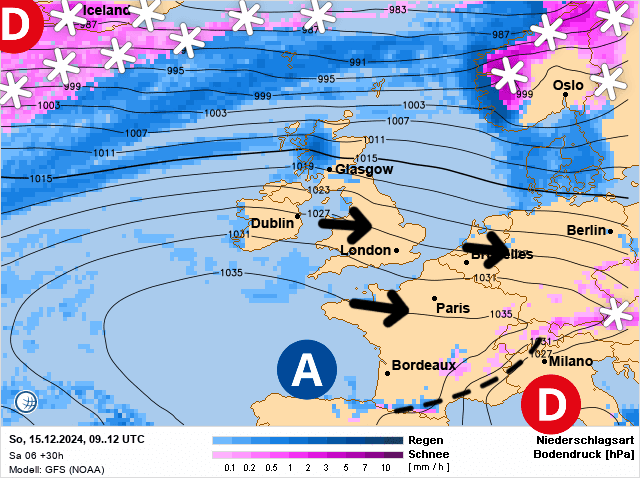 Carte de prévisions d'europe du Dimanche 15 décembre 2024