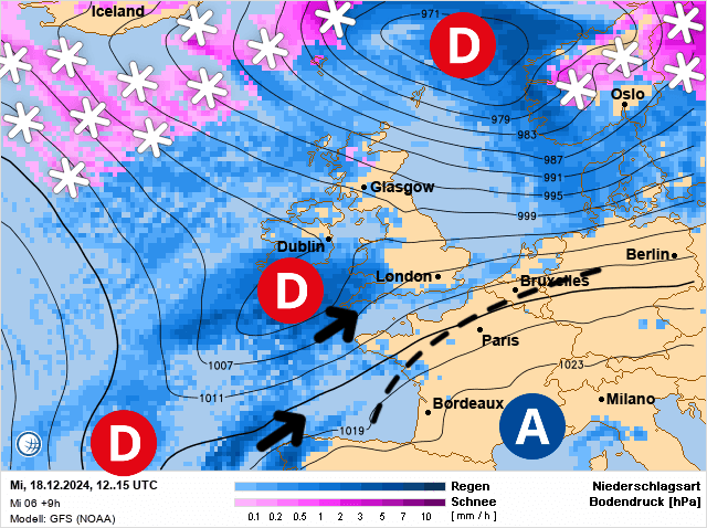 Carte de prévisions d'europe du Mercredi 18 décembre 2024
