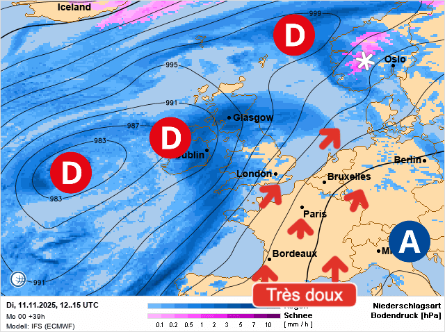 Carte de prévisions d'europe du Mardi 11 novembre 2025