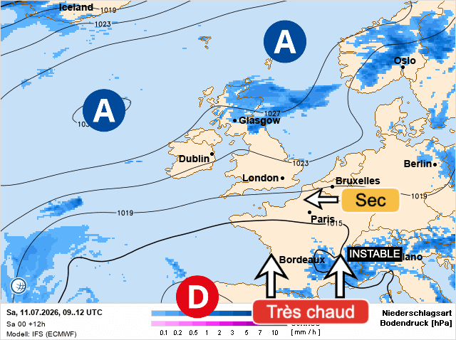 Carte de prévisions d'europe du Samedi 11 juillet 2026