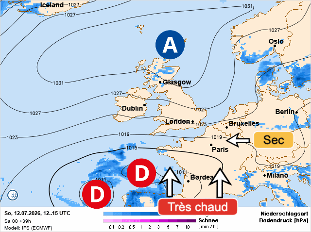Carte de prévisions d'europe du Dimanche 12 juillet 2026