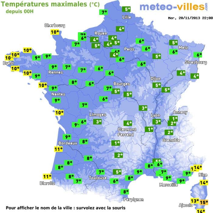 Températures maximales (°C) depuis 00h
