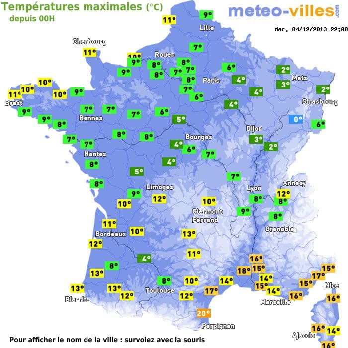 Températures maximales (°C) depuis 00h