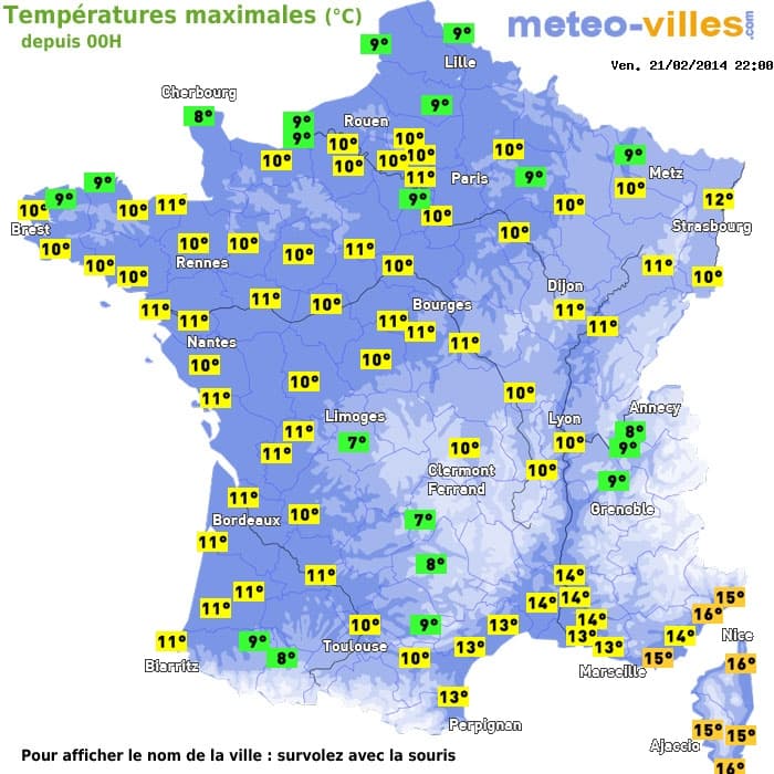 Températures maximales (°C) depuis 00h