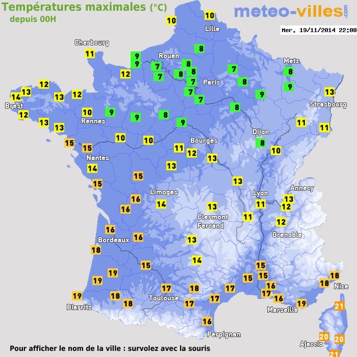 Températures maximales (°C) depuis 00h