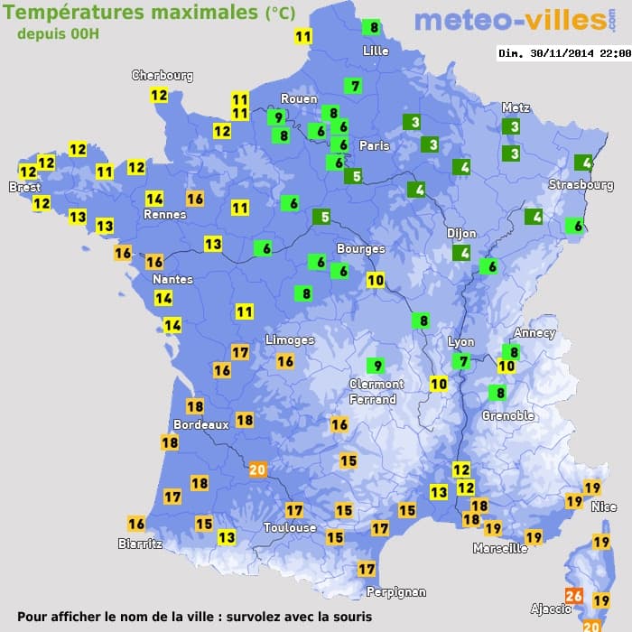 Températures maximales (°C) depuis 00h