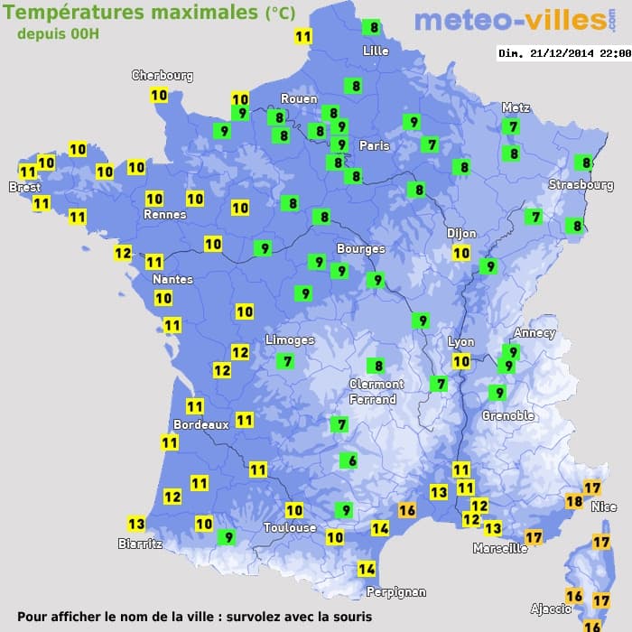 Températures maximales (°C) depuis 00h