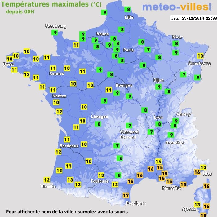 Températures maximales (°C) depuis 00h