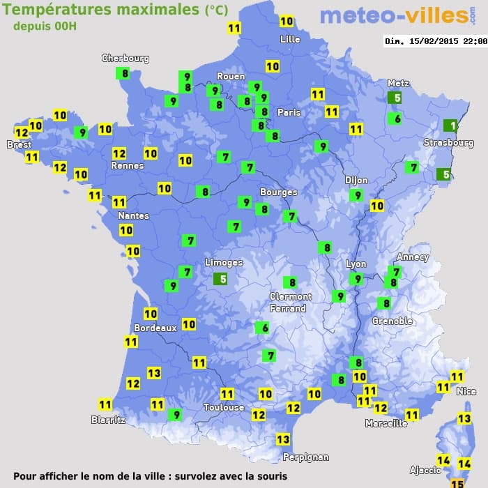 Températures maximales (°C) depuis 00h