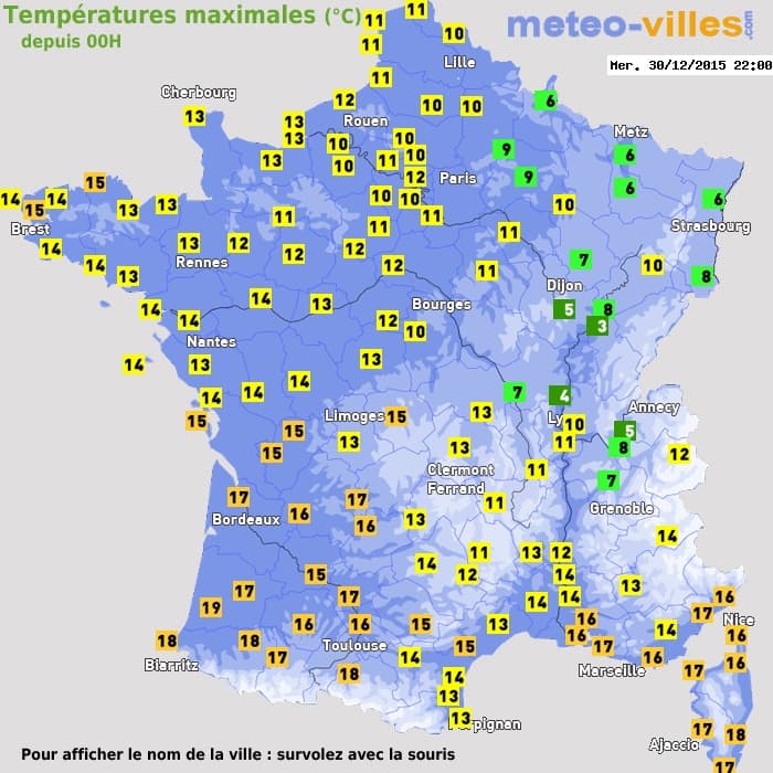 Températures maximales (°C) depuis 00h