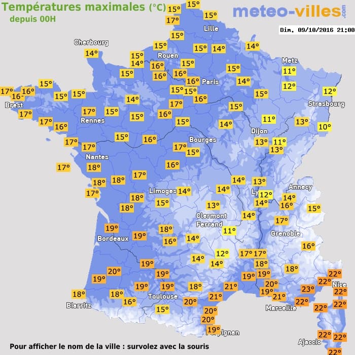 Températures maximales (°C) depuis 00h