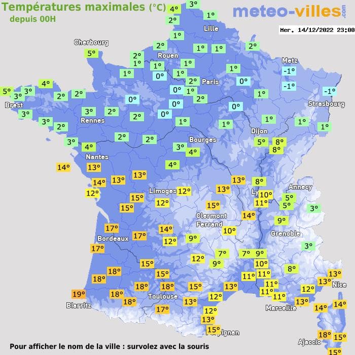 Températures maximales (°C) depuis 00h