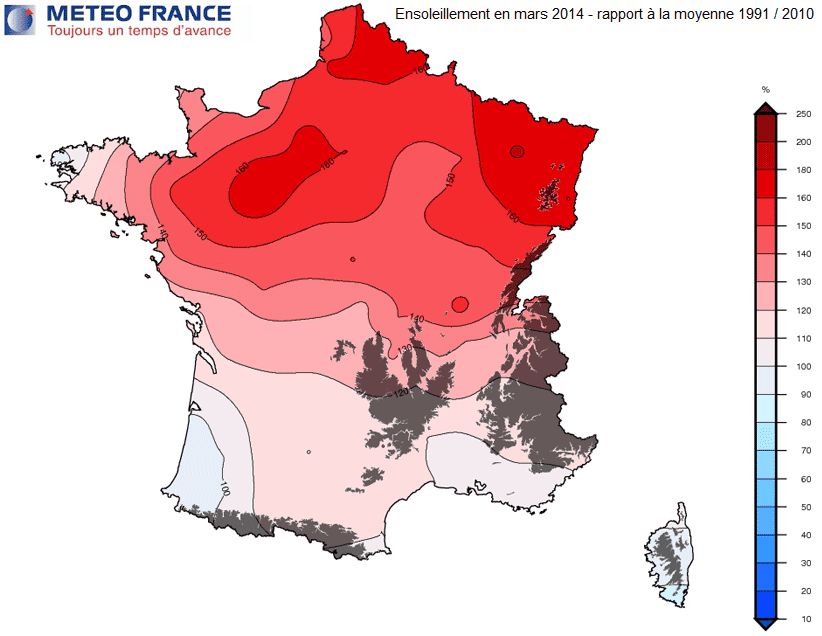 Image d'illustration pour Bilan de mars 2014 en cartes : doux, sec et ensoleillé