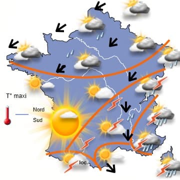 Orages puis chaleur plus sèche au sud / stable et progressivement plus doux au nord