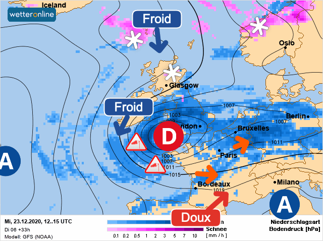 Carte de prévisions d'europe du Mercredi 23 décembre 2020